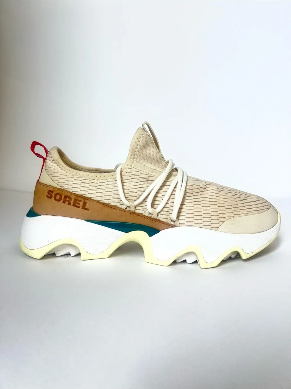 Sorel Kinetic Impact II Crossover Cream Knit Ghillie Lace Sneaker SZ 10